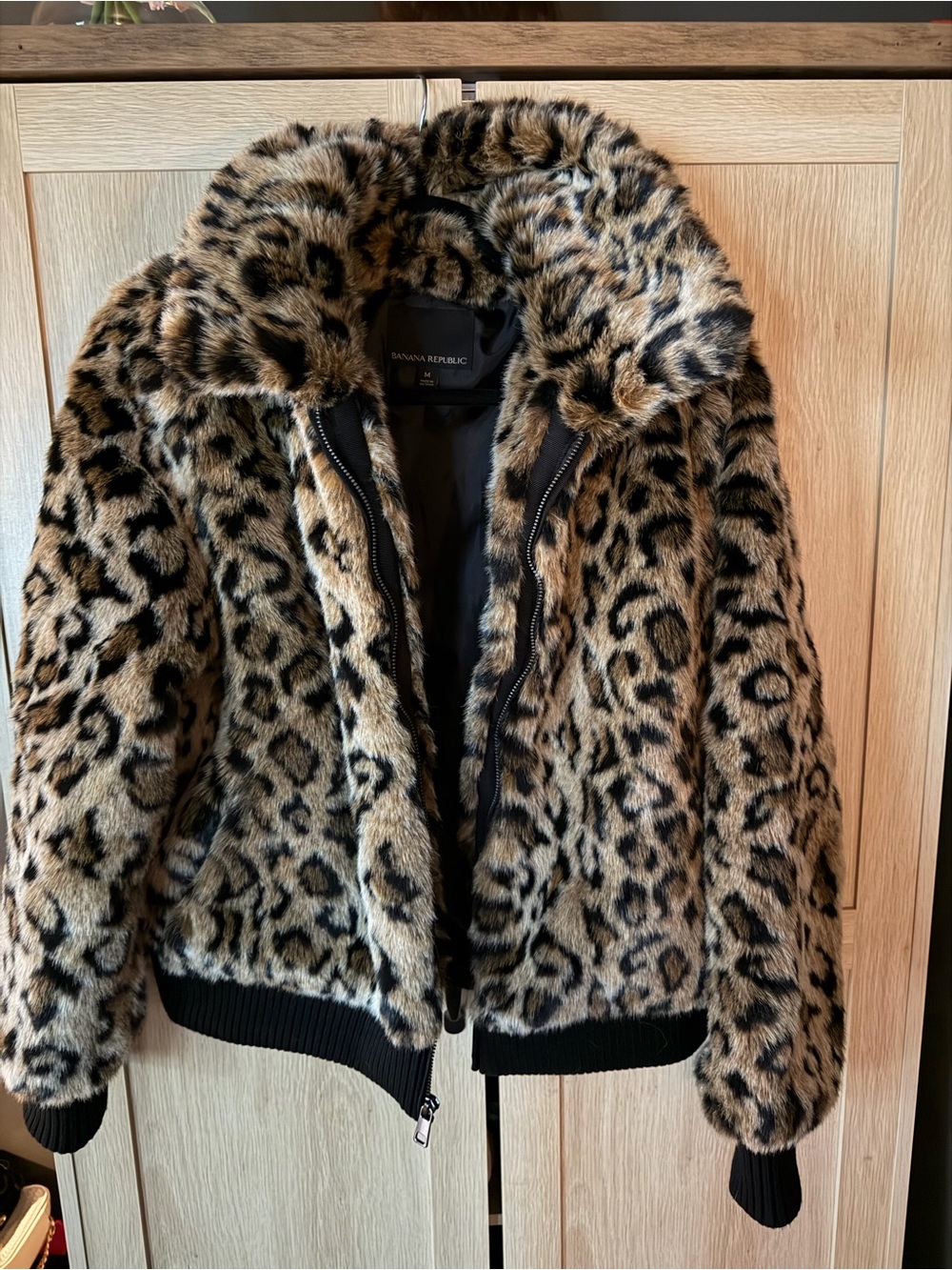 Banana Republic Leopard Faux-Fur Bomber Jacket - Like New, Size M